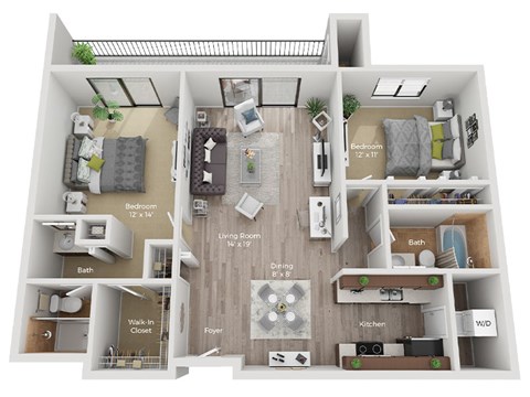 Floor plan for 2 beds, 2 baths, 1106 sqft