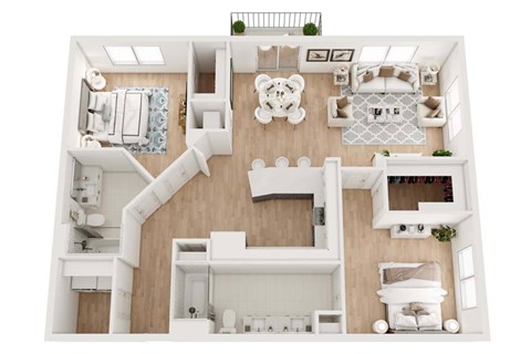 Floor plan for 2 beds, 2 baths, 1396 sqft
