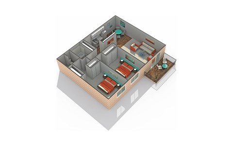 Floor plan for 2 beds, 2 baths, 979 sqft