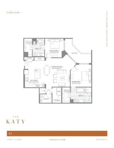 Floor plan for 2 beds, 1.5 baths, 1524 sqft