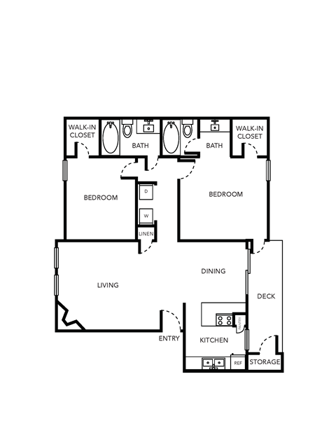 Floor plan for 2 beds, 2 baths, 988 sqft
