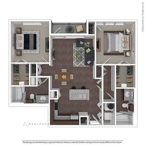 Floor plan for 2 beds, 2 baths, 1151 sqft