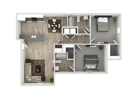 Floor plan for 2 beds, 2 baths, 1059 sqft