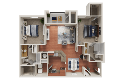 Floor plan for 2 beds, 2 baths, 1254 sqft