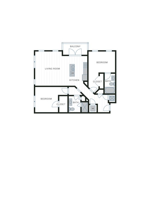 Floor plan for 2 beds, 2 baths, 1183 sqft