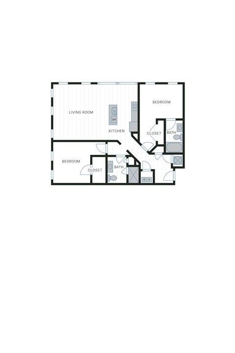 Floor plan for 2 beds, 2 baths, 1164 sqft