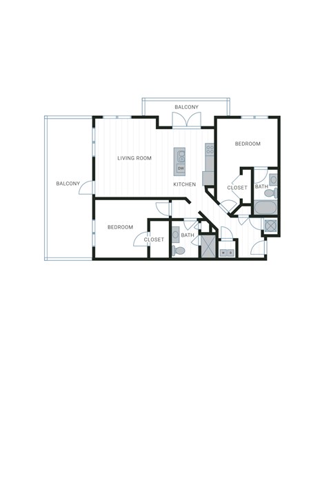 Floor plan for 2 beds, 2 baths, 1176 sqft