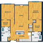 Floor plan for 2 beds, 2 baths, 1261 sqft