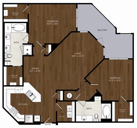 Floor plan for 2 beds, 2 baths, 1461 sqft