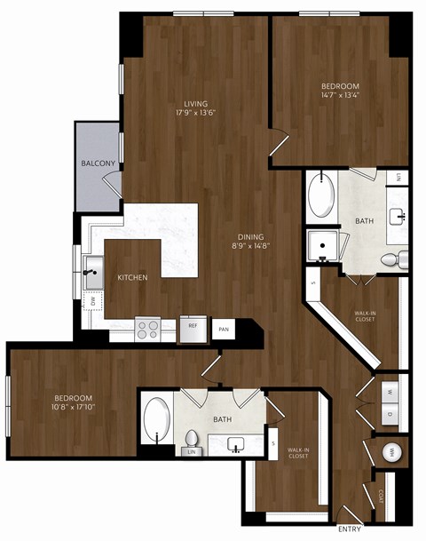 Floor plan for 2 beds, 2 baths, 1470 sqft