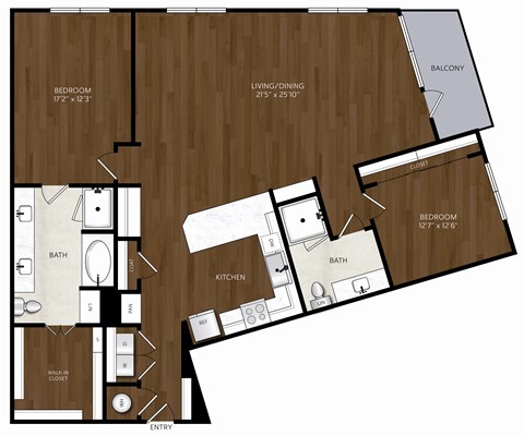 Floor plan for 2 beds, 2 baths, 1495 sqft