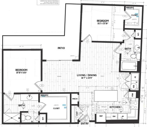 Floor plan for 2 beds, 2 baths, 1206 sqft