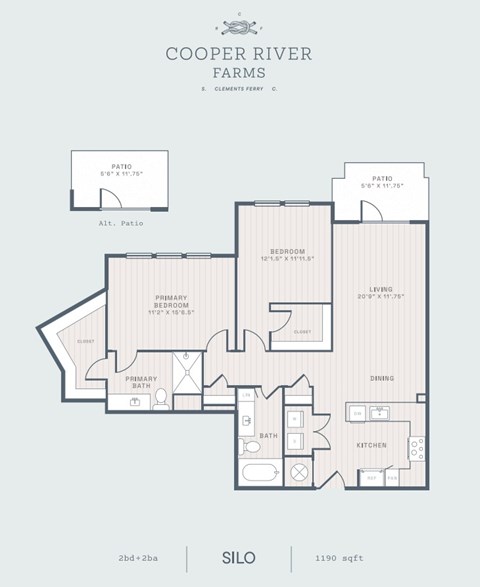 Floor plan for 2 beds, 2 baths, 1190 sqft