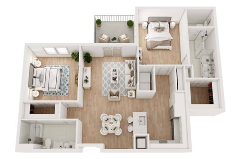 Floor plan for 2 beds, 2 baths, 1262 sqft