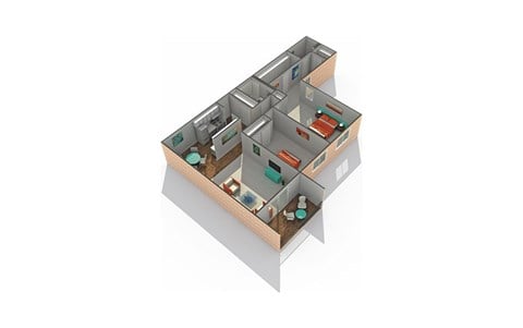 Floor plan for 2 beds, 2 baths, 1142 sqft