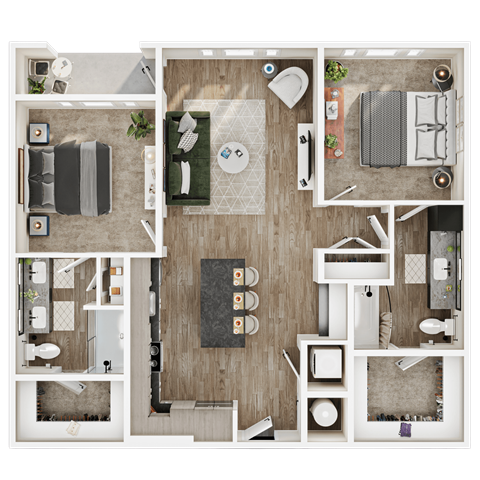 Floor plan for 2 beds, 2 baths, 1160 sqft