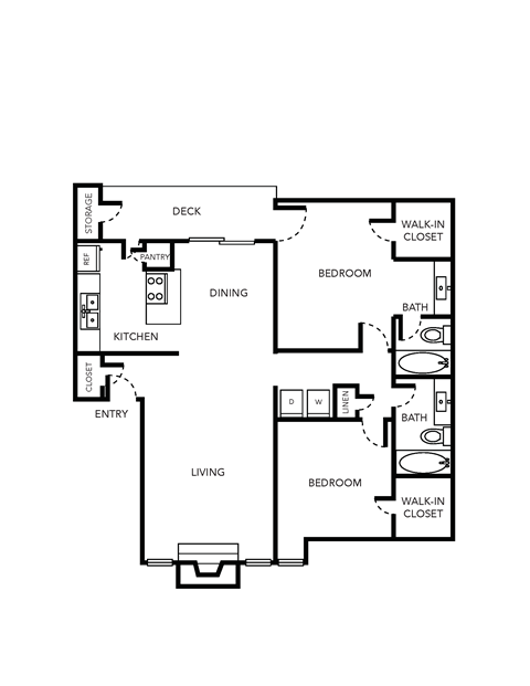 Floor plan for 2 beds, 2 baths, 1016 sqft