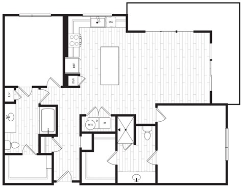 Floor plan for 2 beds, 2 baths, 1242 sqft
