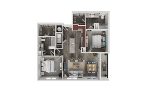 Floor plan for 2 beds, 2 baths, 1159 sqft