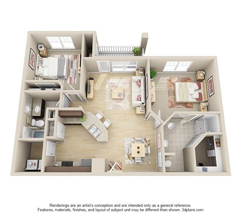 Floor plan for 2 beds, 2 baths, 1120 sqft