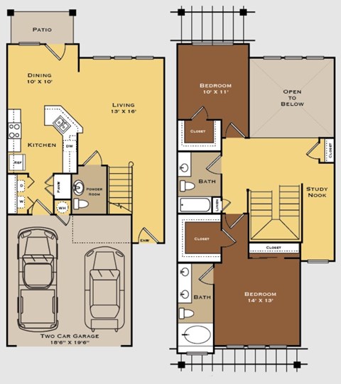 Floor plan for 2 beds, 2.5 baths, 1514 sqft