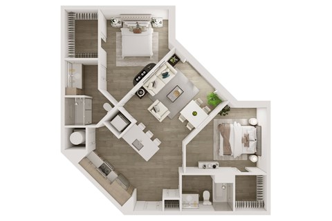 Floor plan for 2 beds, 2 baths, 956 sqft