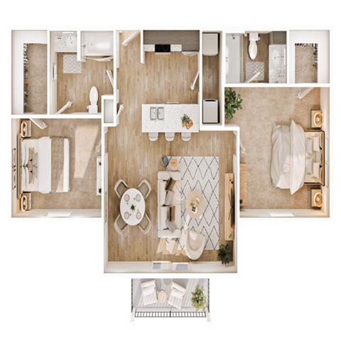 Floor plan for 2 beds, 2 baths, 1065 sqft