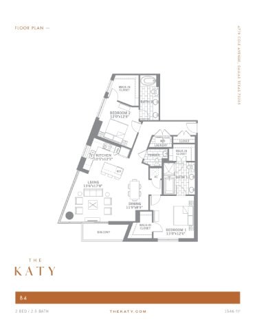 Floor plan for 2 beds, 1.5 baths, 1546 sqft