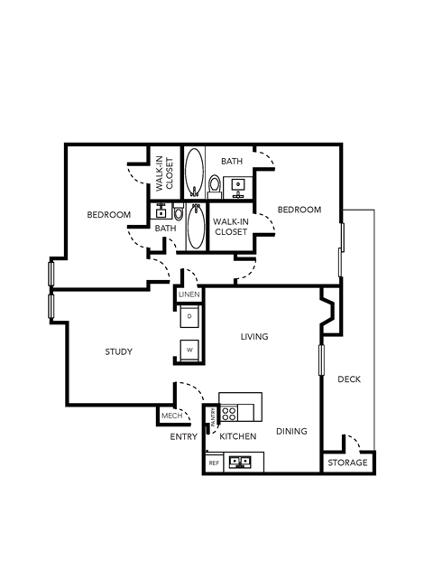 Floor plan for 2 beds, 2 baths, 1160 sqft