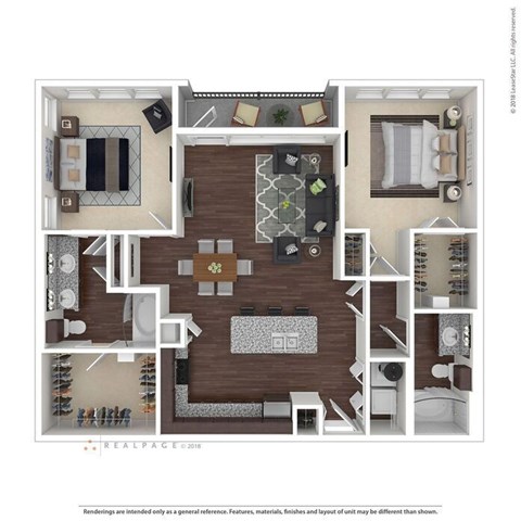 Floor plan for 2 beds, 2 baths, 1280 sqft