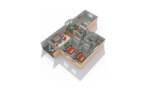 Floor plan for 2 beds, 2 baths, 1183 sqft