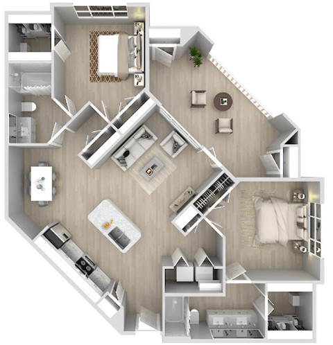 Floor plan for 2 beds, 2 baths, 1420 sqft