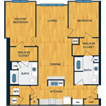 Floor plan for 2 beds, 2 baths, 1279 sqft