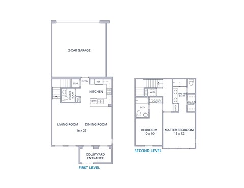 Floor plan for 2 beds, 2.5 baths, 1135 sqft