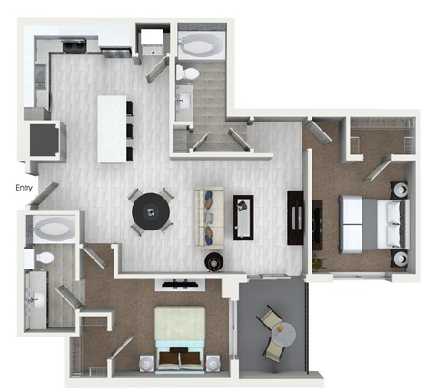 Floor plan for 2 beds, 2 baths, 1111 sqft
