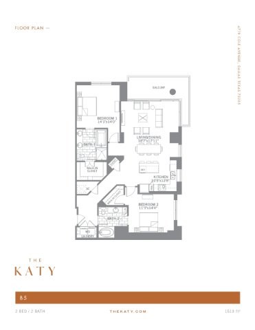 Floor plan for 2 beds, 1.5 baths, 1513 sqft