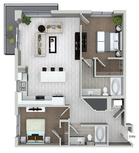 Floor plan for 2 beds, 2 baths, 1122 sqft