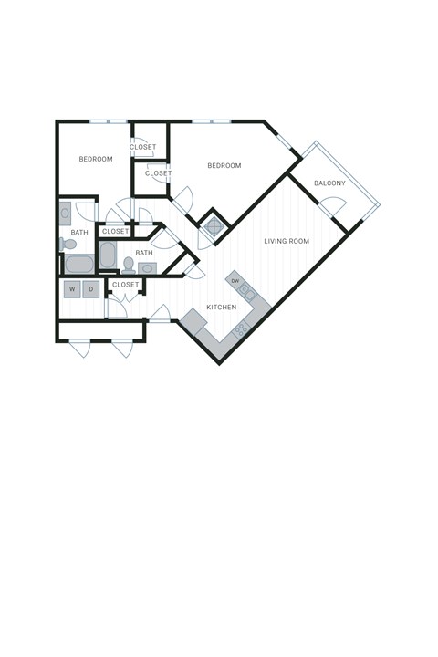 Floor plan for 2 beds, 2 baths, 1176 sqft