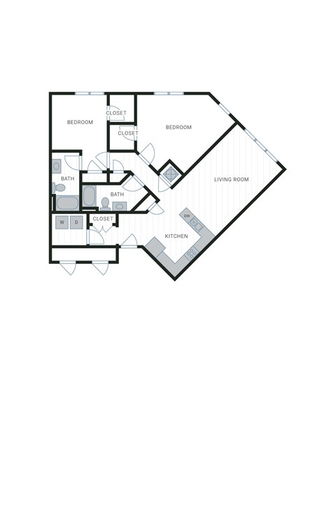 Floor plan for 2 beds, 2 baths, 1183 sqft