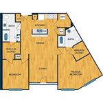 Floor plan for 2 beds, 2 baths, 1292 sqft
