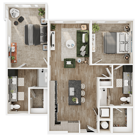 Floor plan for 2 beds, 2 baths, 1153 sqft