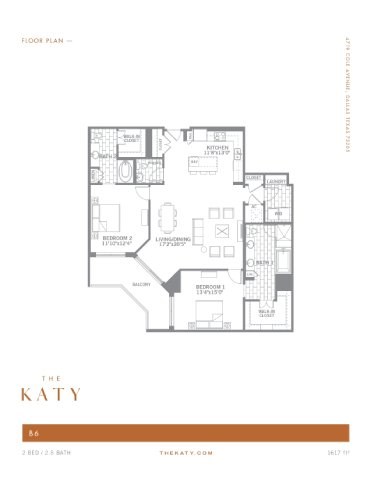 Floor plan for 2 beds, 1.5 baths, 1617 sqft