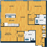 Floor plan for 2 beds, 2 baths, 1322 sqft