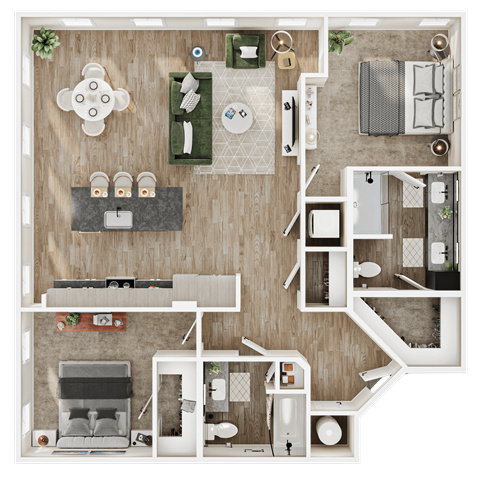Floor plan for 2 beds, 2 baths, 1178 sqft
