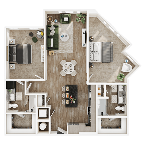 Floor plan for 2 beds, 2 baths, 1254 sqft