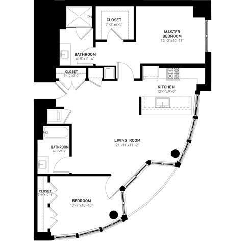 Floor plan for 2 beds, 2 baths, 1140 sqft