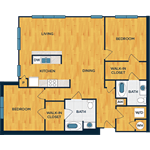 Floor plan for 2 beds, 2 baths, 1352 sqft