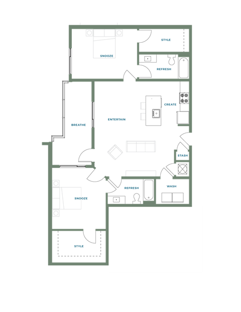 Floor plan for 2 beds, 2 baths, 1259 sqft