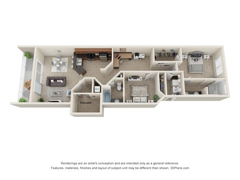 Floor plan for 2 beds, 2 baths, 1228 sqft