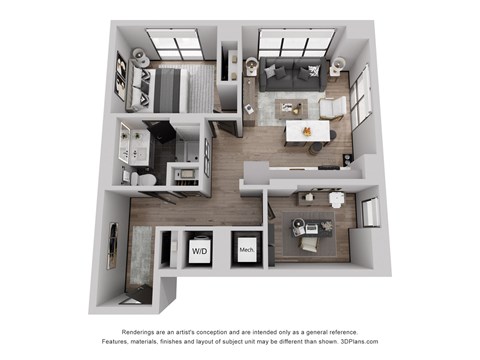 Floor plan for 1 bed, 1 bath, 783 sqft